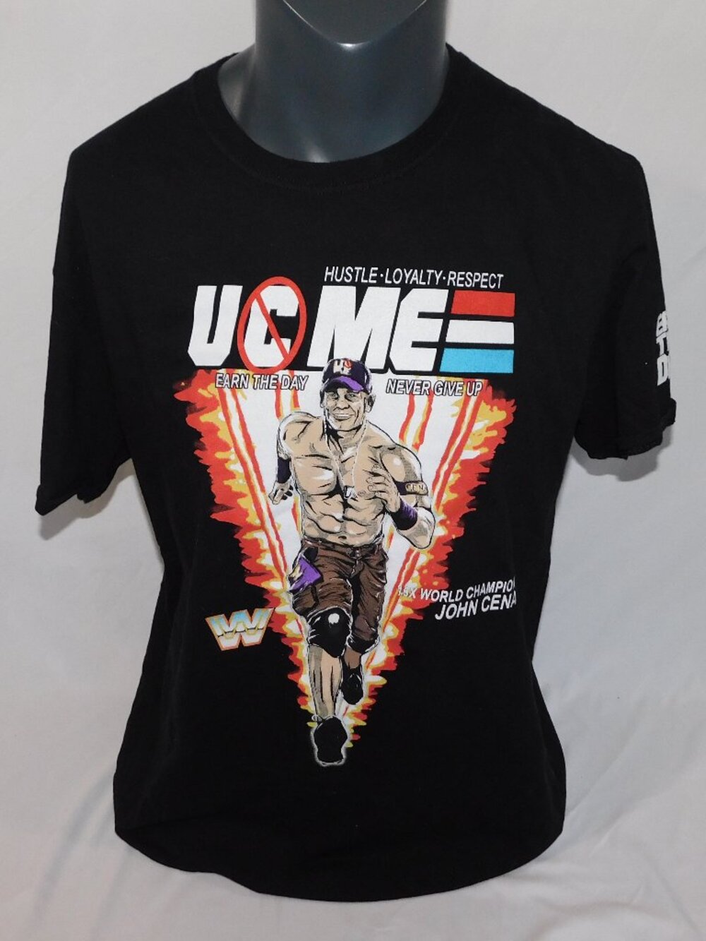 WWE John Cena GI Joe Theme Hustle Loyalty Respect Black Graphic T Shirt Mens XL